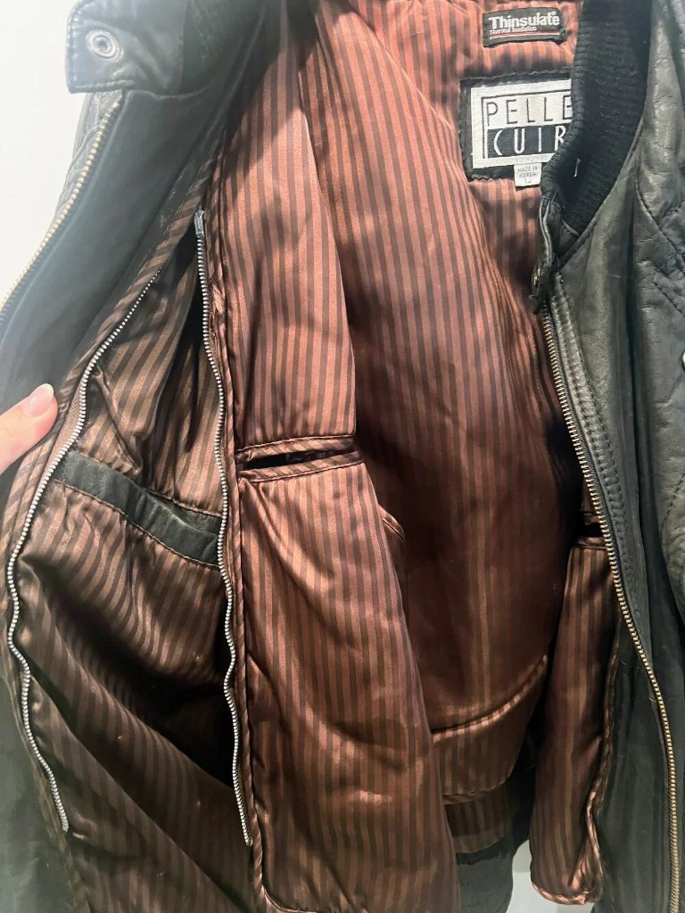 Pellini Black Leather Bomber Jacket with removable Thinsulate Lining